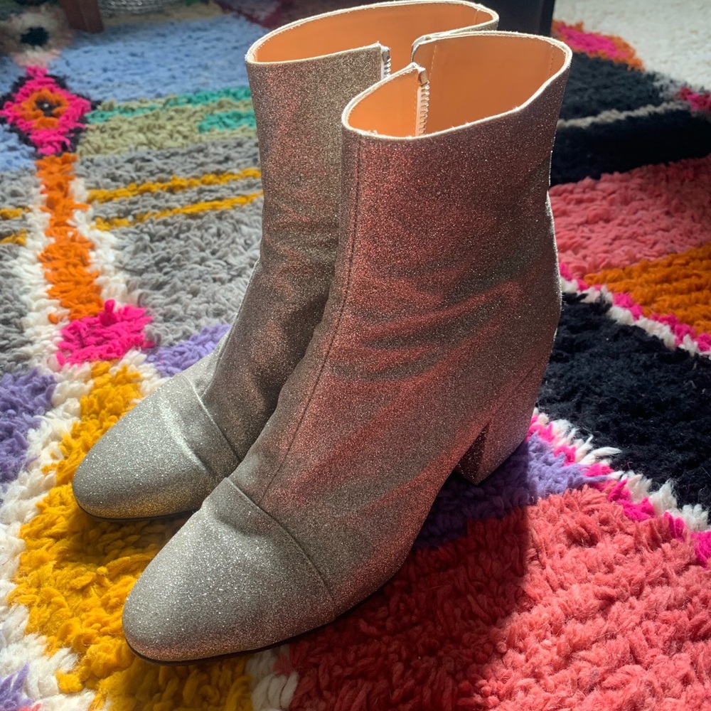 Dries Van Noten Sparkly Silver Ankle Boots size 41